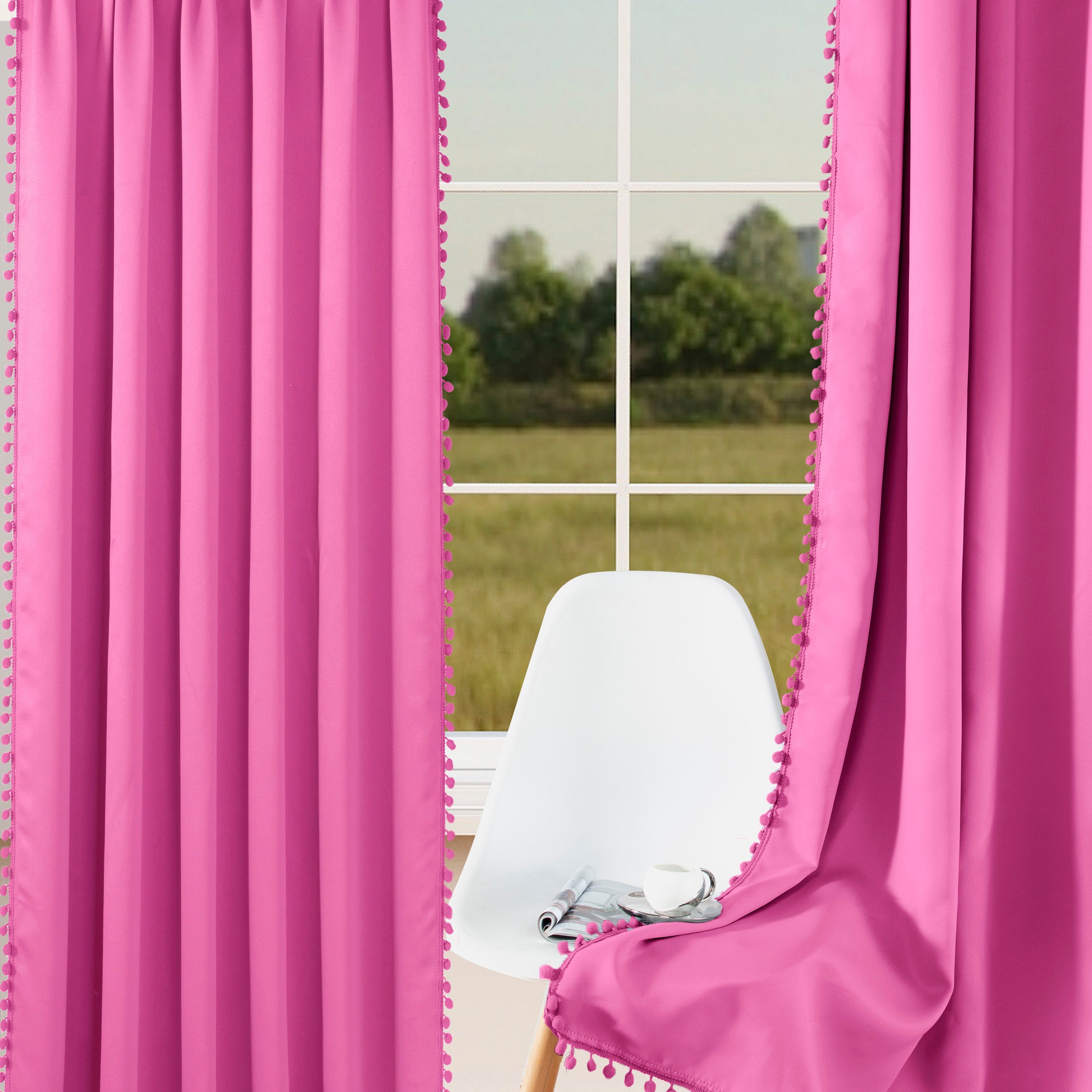 Rideau occultant thermique avec galon pompons pour salon et chambre