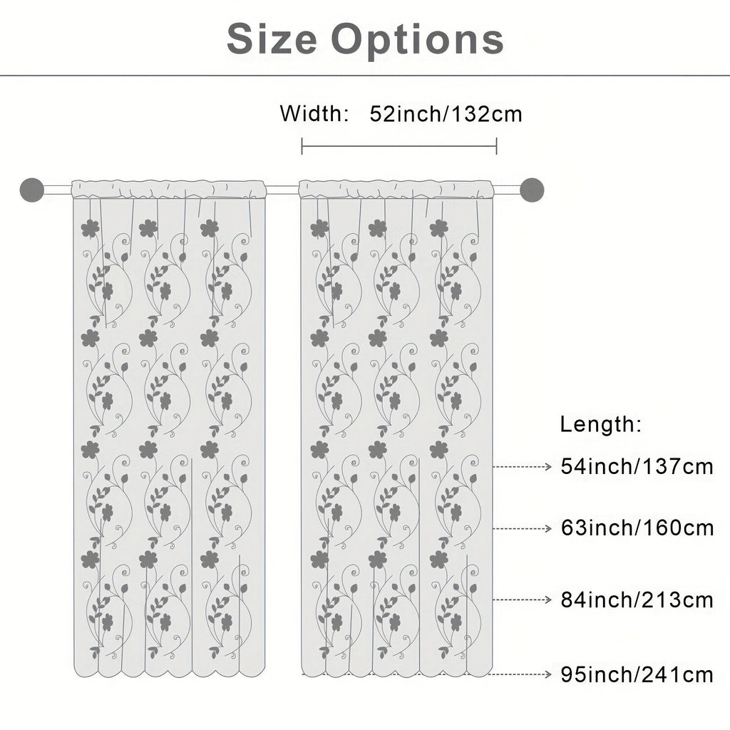 Rideaux voilage brodés fleurs semi-transparents, hauteur moins de 160 cm