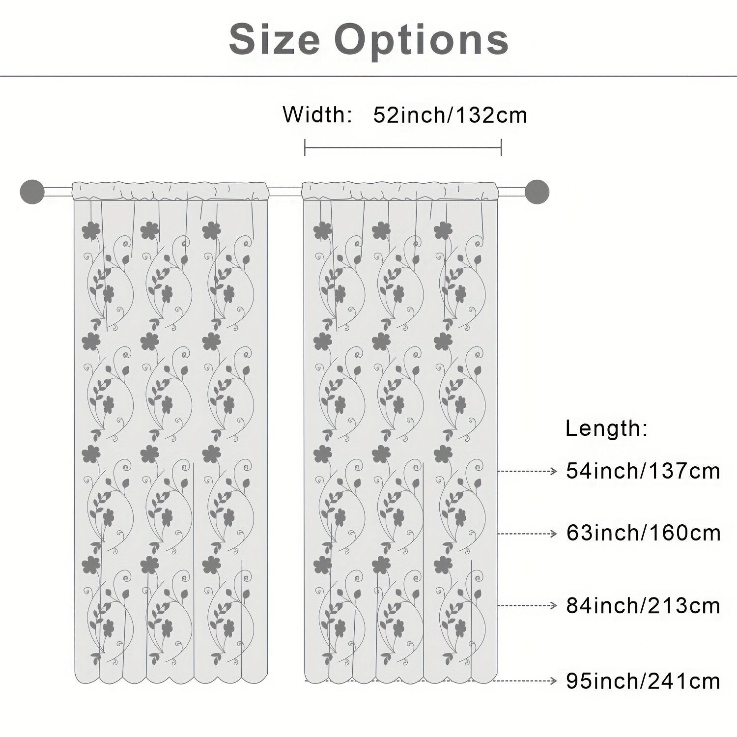 Rideaux voilage brodés fleurs semi-transparents pour salon et chambre (2 panneaux)