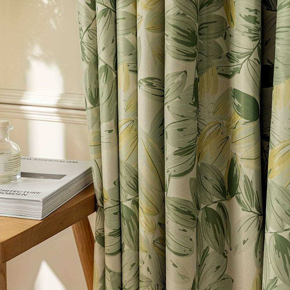 Rideaux tamisants imprimé feuilles vertes en polyester, largeur 100 à 139 cm Image