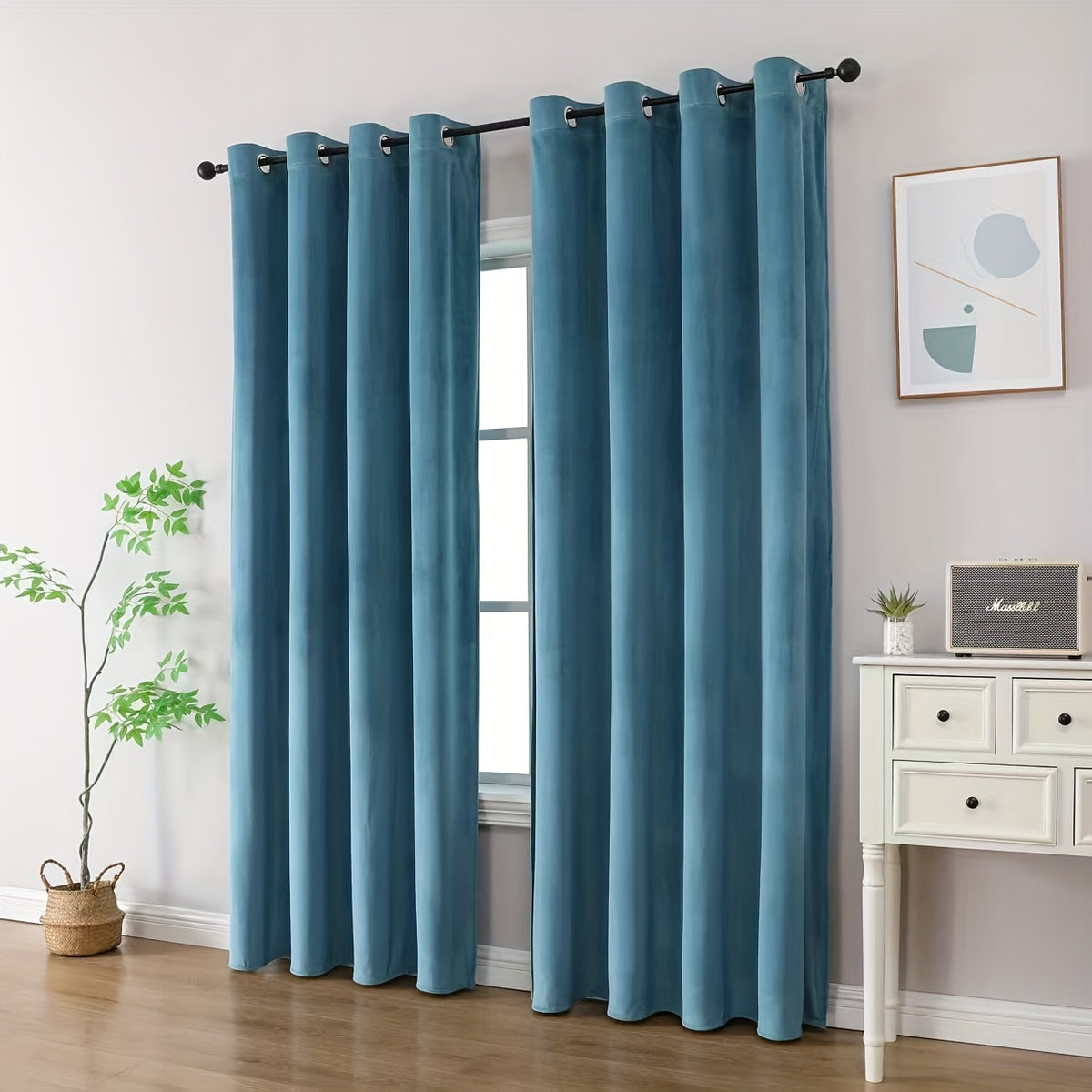 Rideaux occultants velours thermiques, bleu