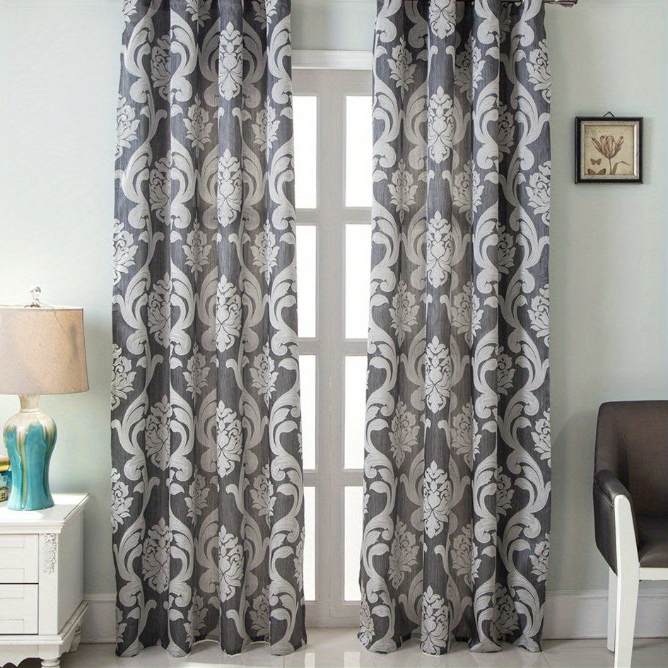 Rideaux occultants jacquard fleuris rétro à œillets (2 panneaux), gris