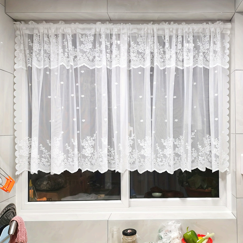 Rideau court en dentelle blanche, largeur 100 à 139 cm