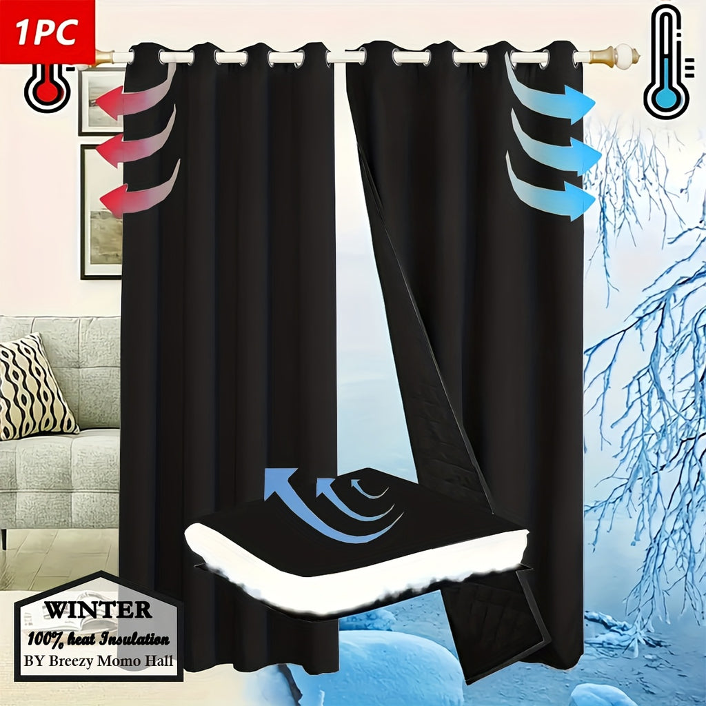 Rideau thermique occultant à œillets pour isolation hivernale, noir