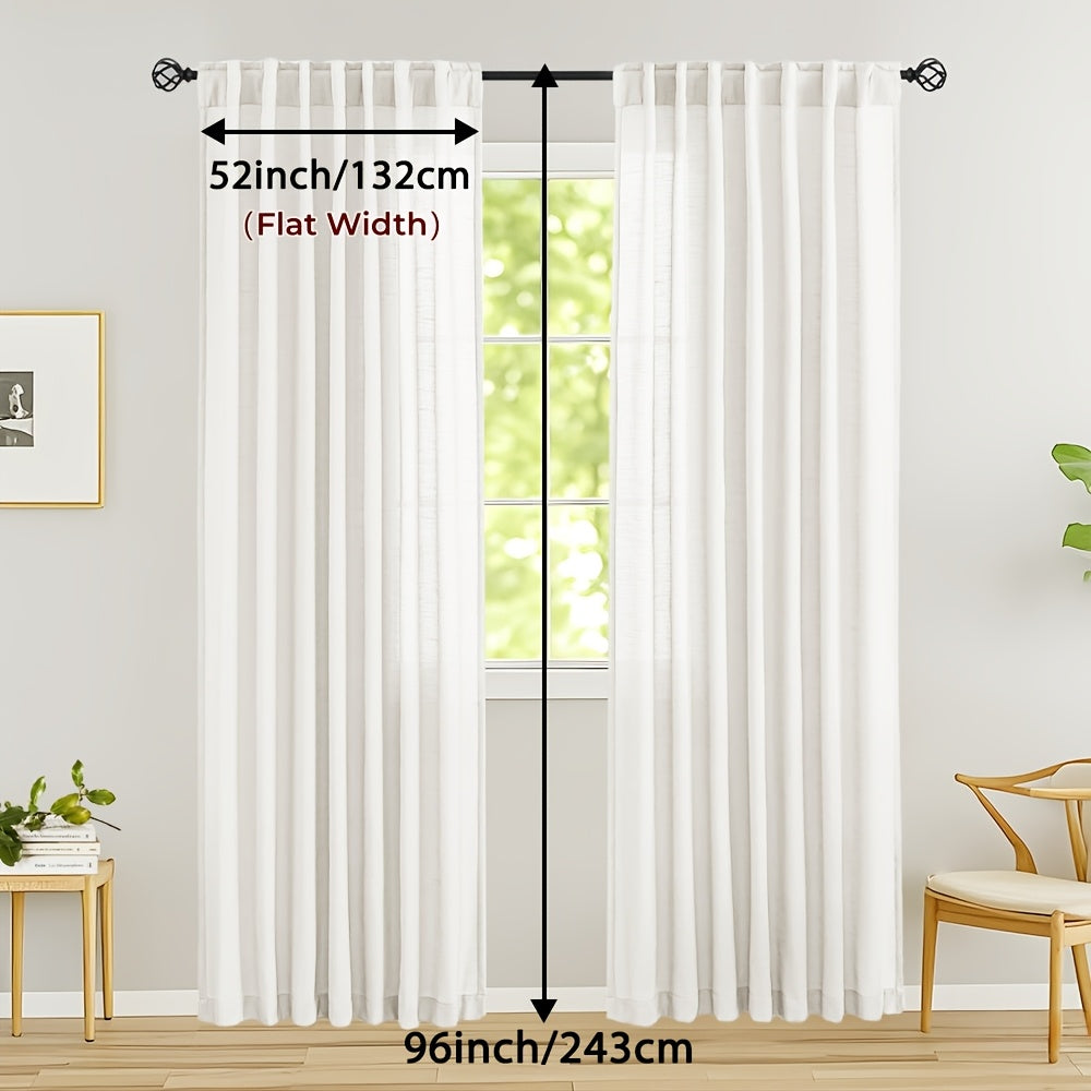 Rideaux voilage lin mélangé semi-transparents style classique (2 Panneaux)