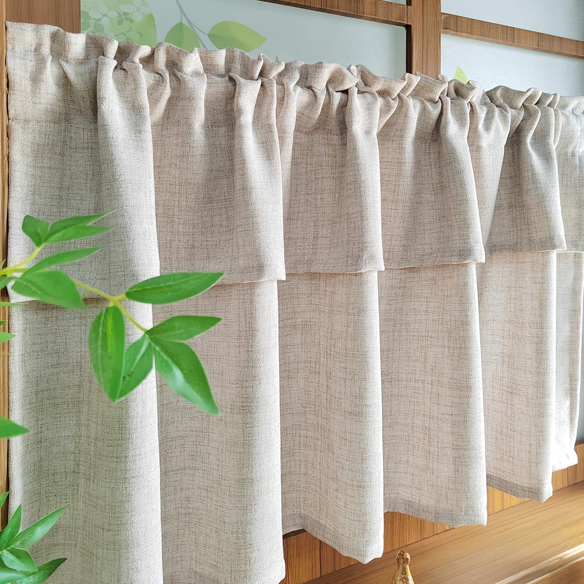 Rideau brise-bise beige bohème tamisant en polyester, hauteur moins de 160 cm