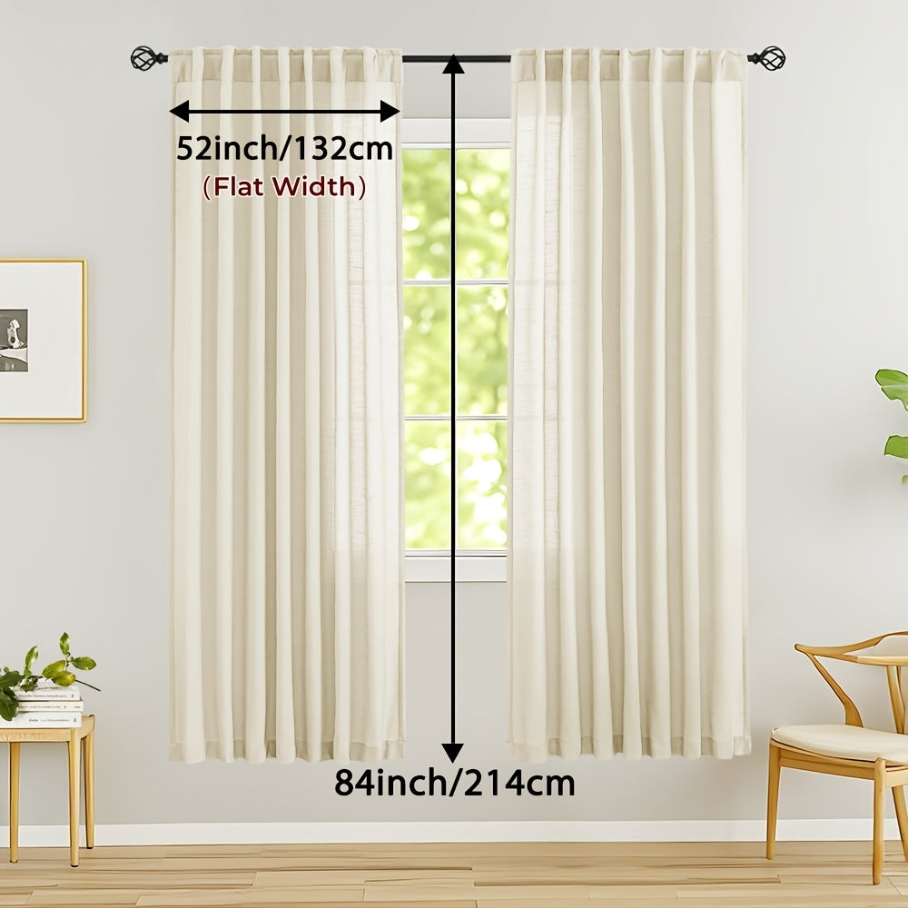 Rideaux voilage lin mélangé semi-transparents style classique (2 Panneaux)