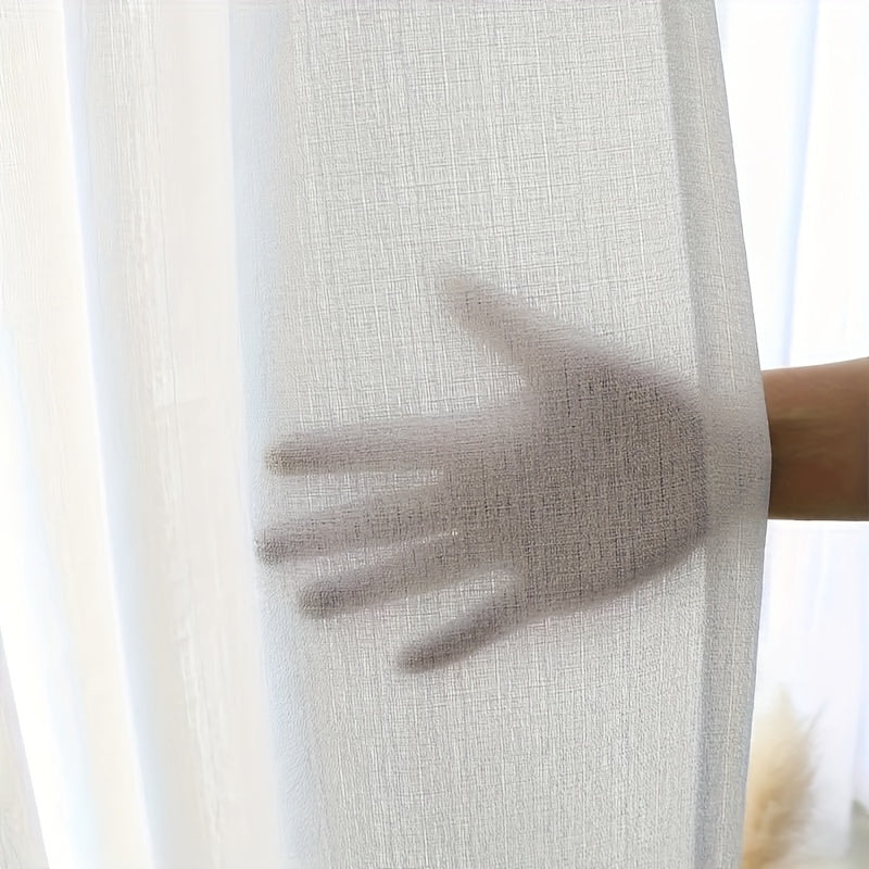 Rideaux voilage blanc semi-transparent effet lin moderne (2 panneaux)