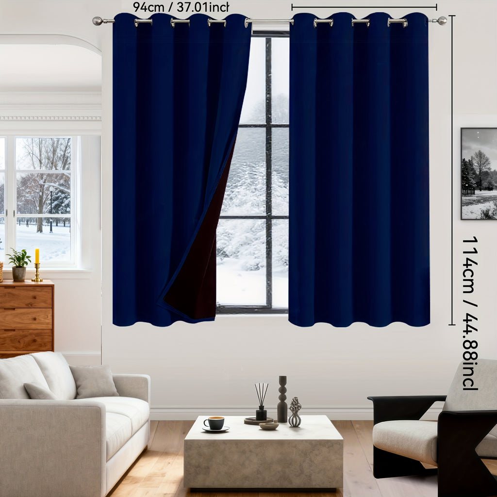 Rideaux occultants 100% blackout en polyester thermique (2 panneaux), bleu