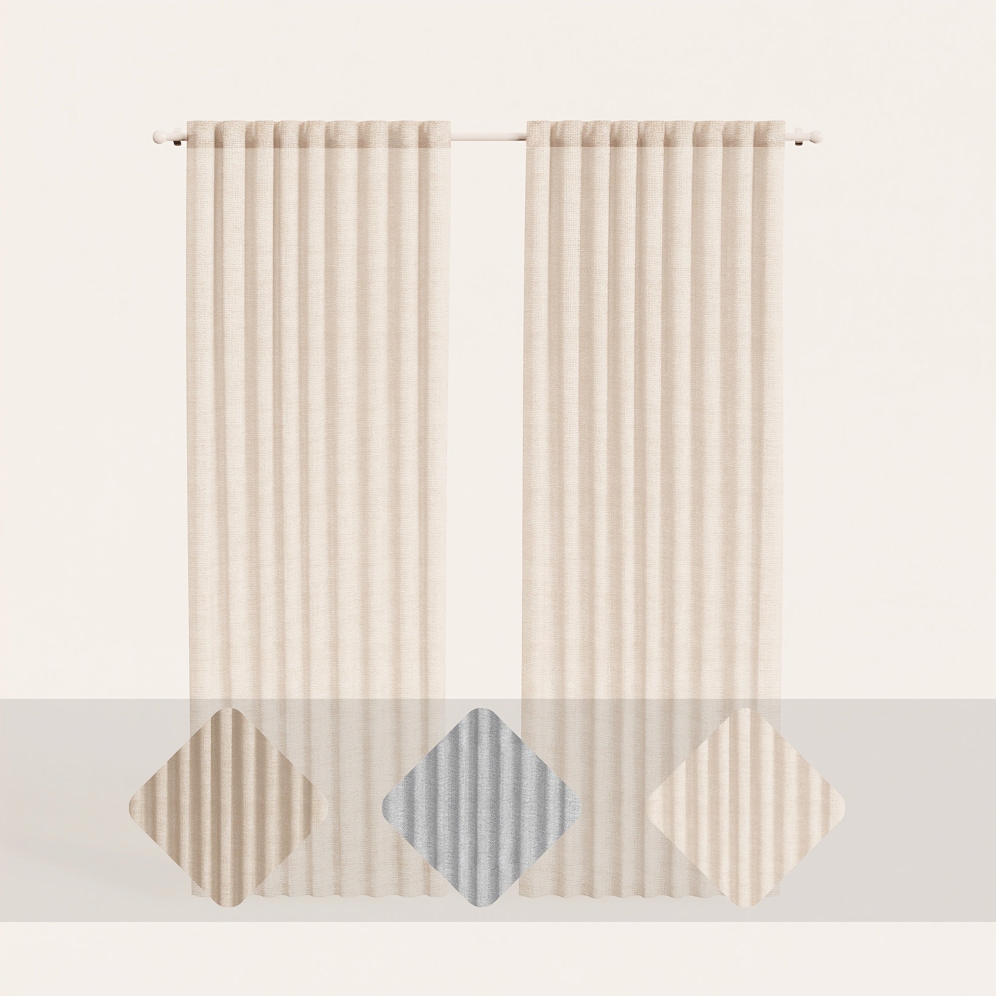 Rideau tamisant effet lin imitation chanvre pour salon et chambre (2 panneaux)