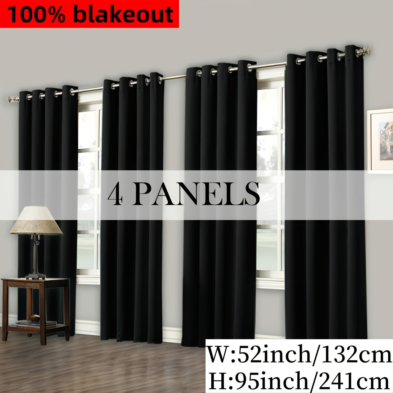 Rideaux occultants 100 % blackout à œillets – lot de 4 panneaux pour chambre et salon