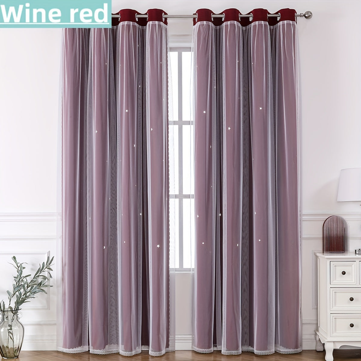 Rideaux occultants double couche avec voile étoilé en polyester pour chambre et salon