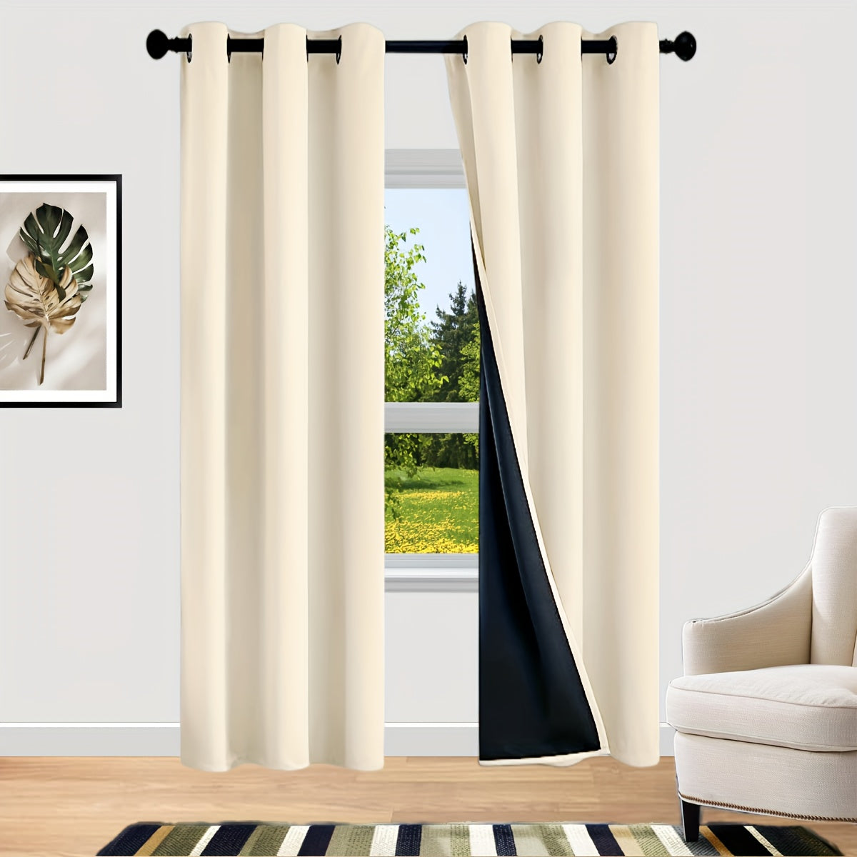 Rideaux occultants 100 % blackout à œillets en polyester pour chambre et salon - 2 pièces