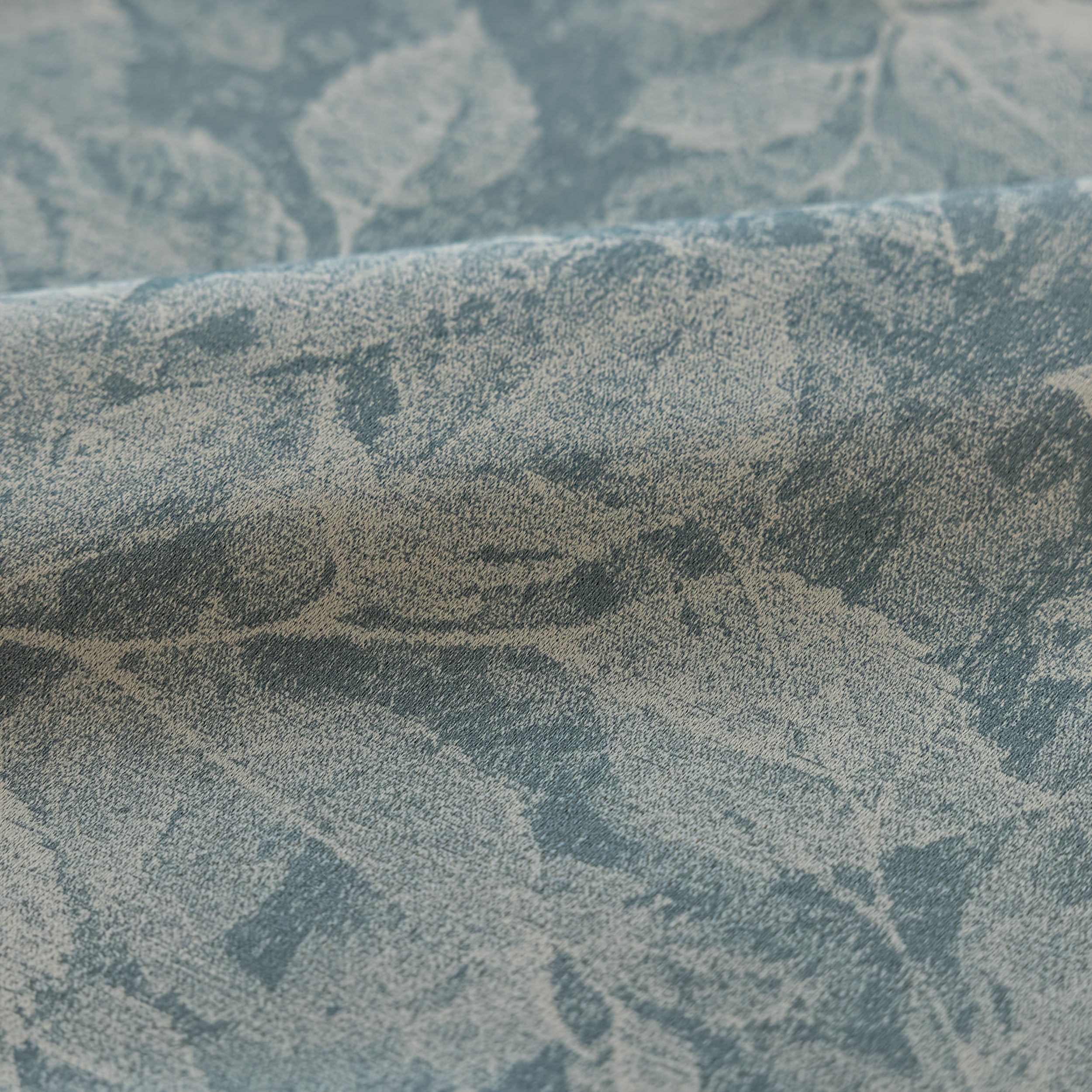 Rideau occultant jacquard chenille motif feuille bleu pour salon et chambre