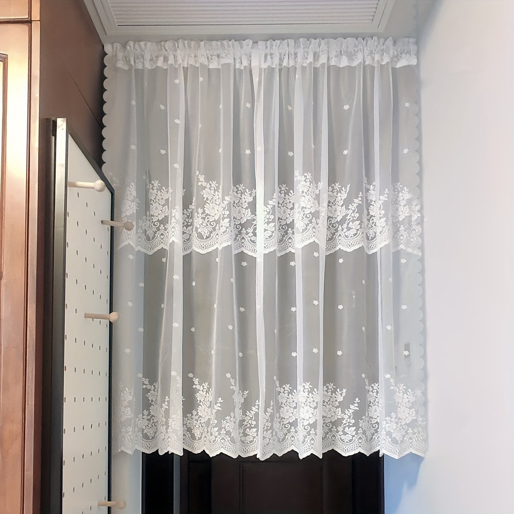 Rideau court en dentelle blanche, largeur 140 à 199 cm