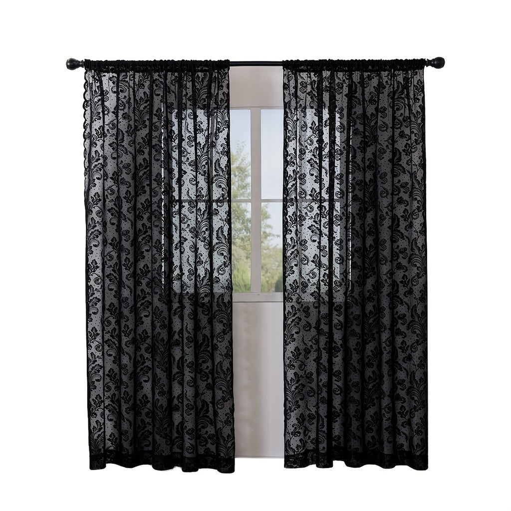 Rideaux voilages romantiques noirs, hauteur 200 à 239 cm