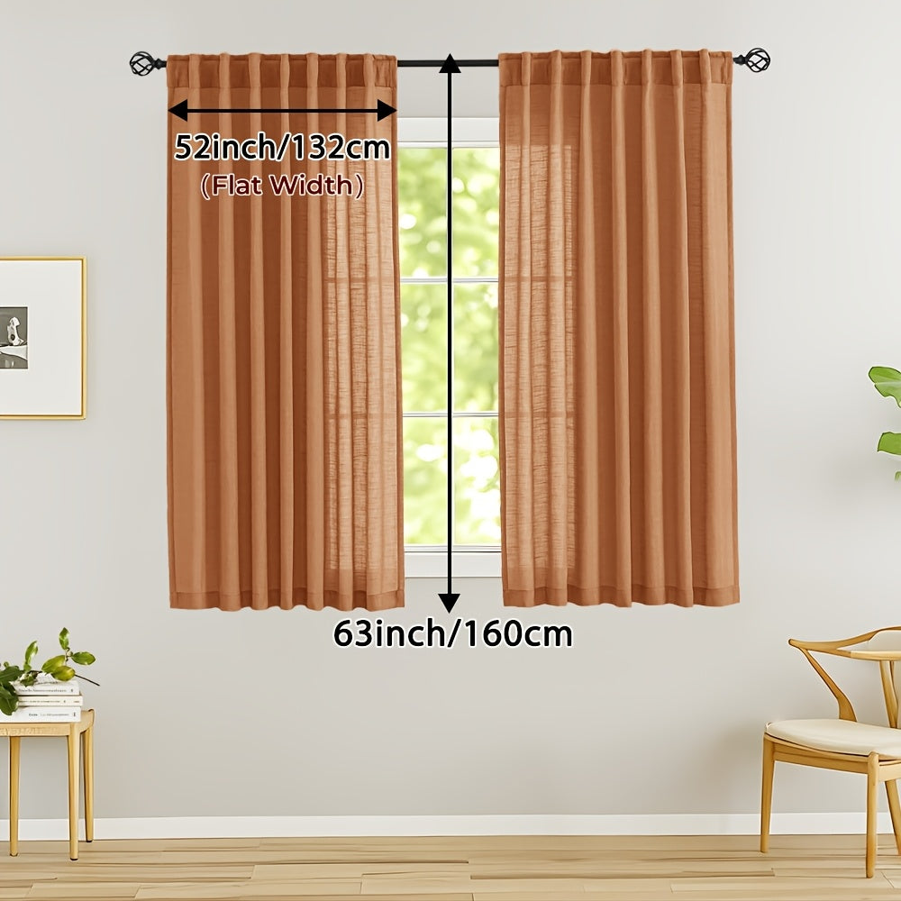 Rideaux voilage lin mélangé semi-transparents style classique (2 Panneaux)