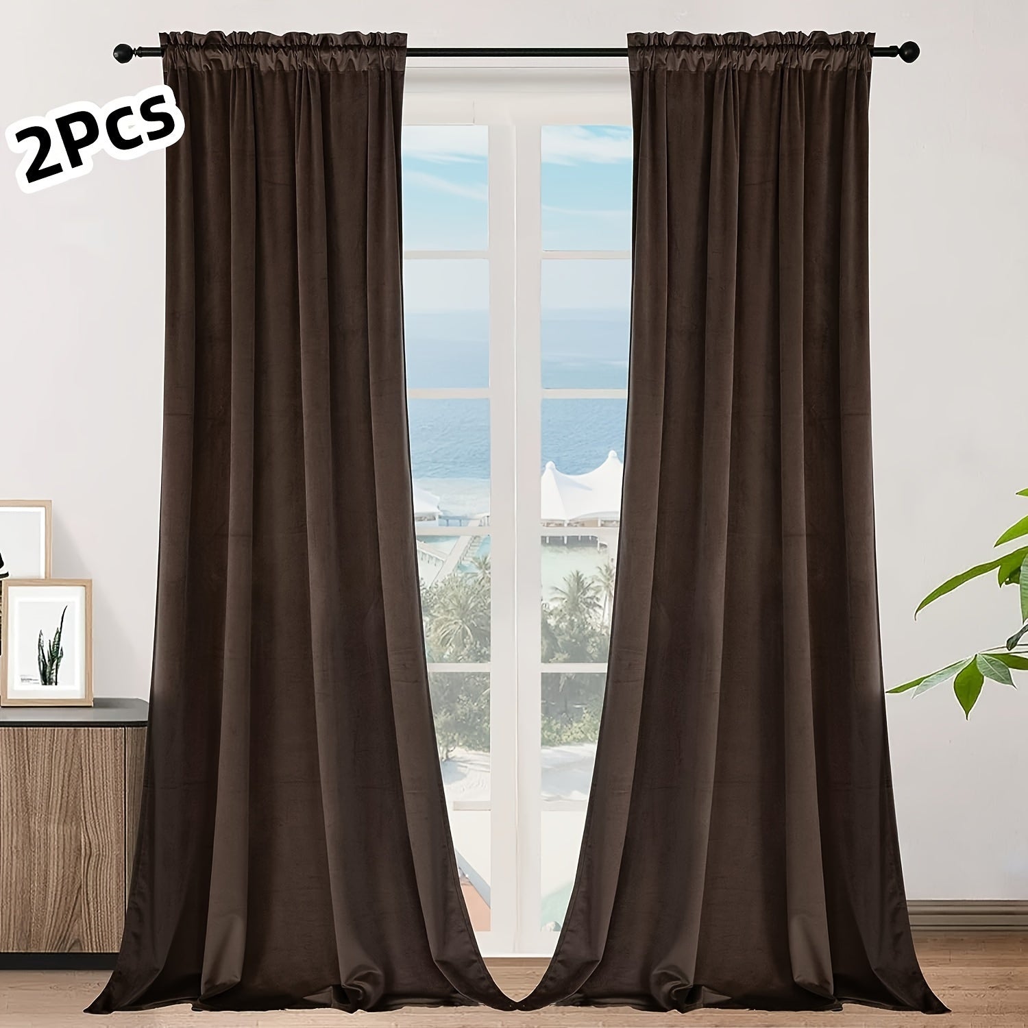 Rideaux tamisants unis en polyester effet flanelle pour chambre et salon (2 panneaux)