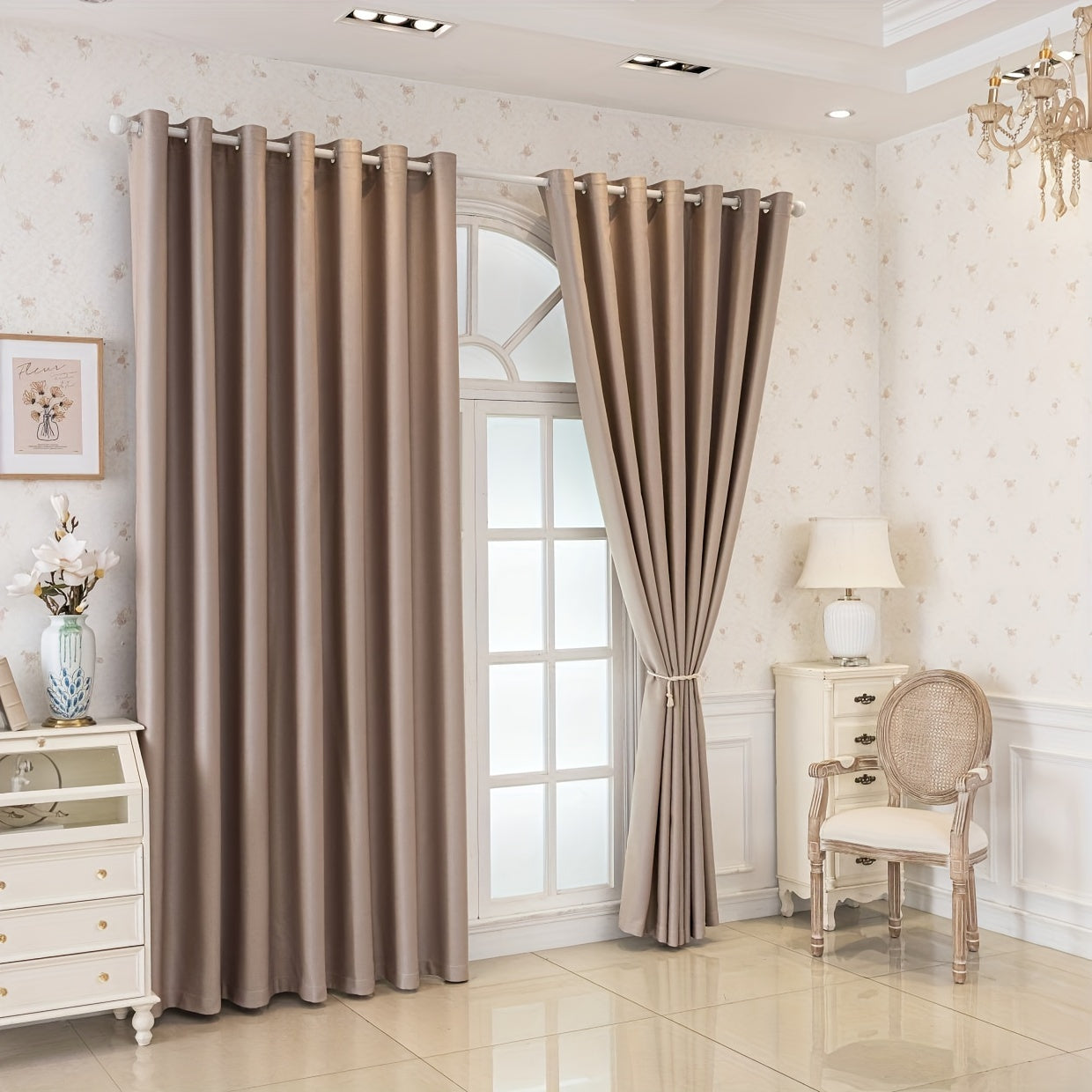 Rideaux occultants crème en polyester pour chambre et salon (2 panneaux)
