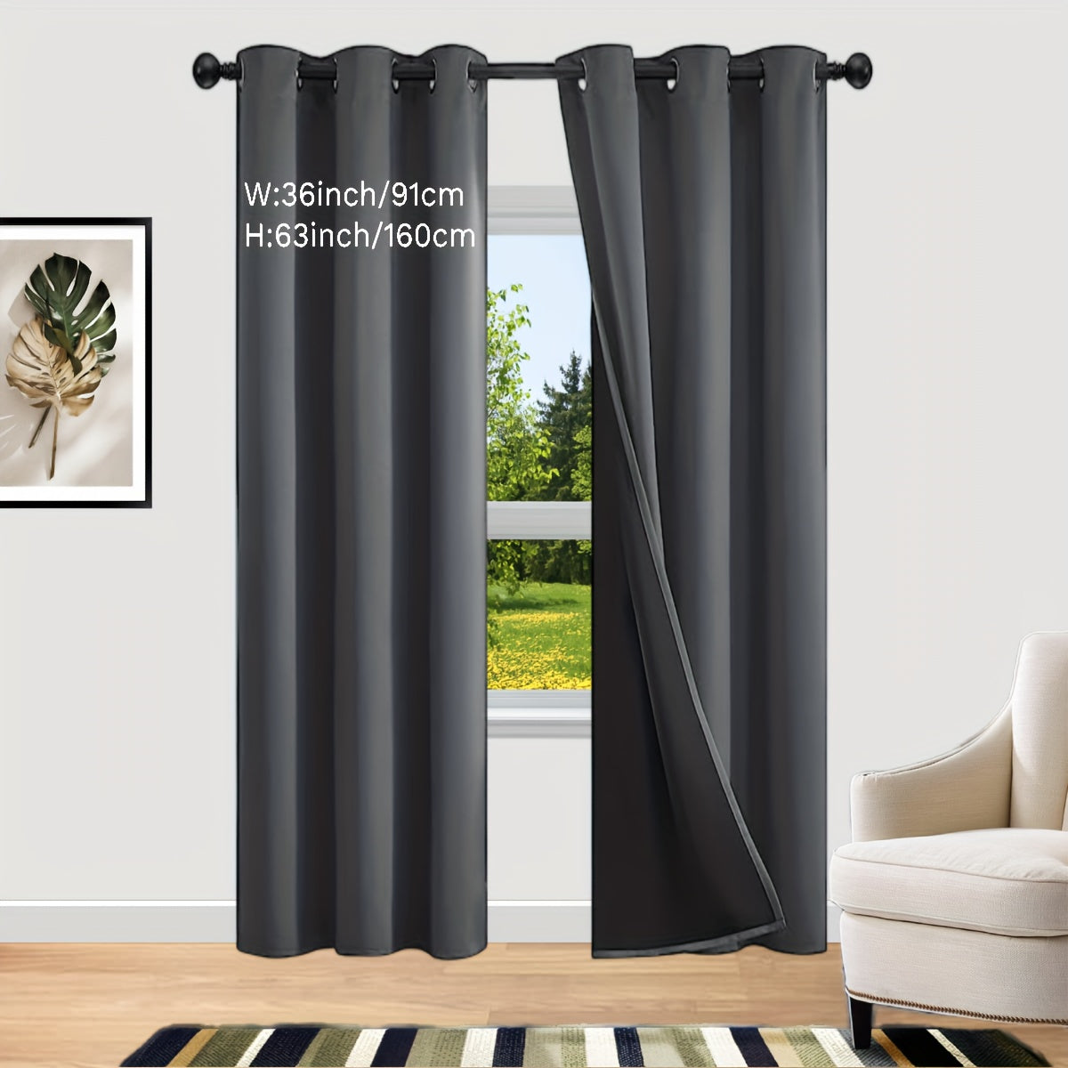 Rideaux occultants 100 % blackout à œillets en polyester pour chambre et salon - 2 pièces