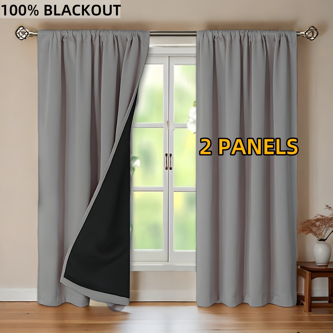 Rideaux occultants 100 % blackout à passe-tringle – lot de 2 panneaux pour chambre et salon