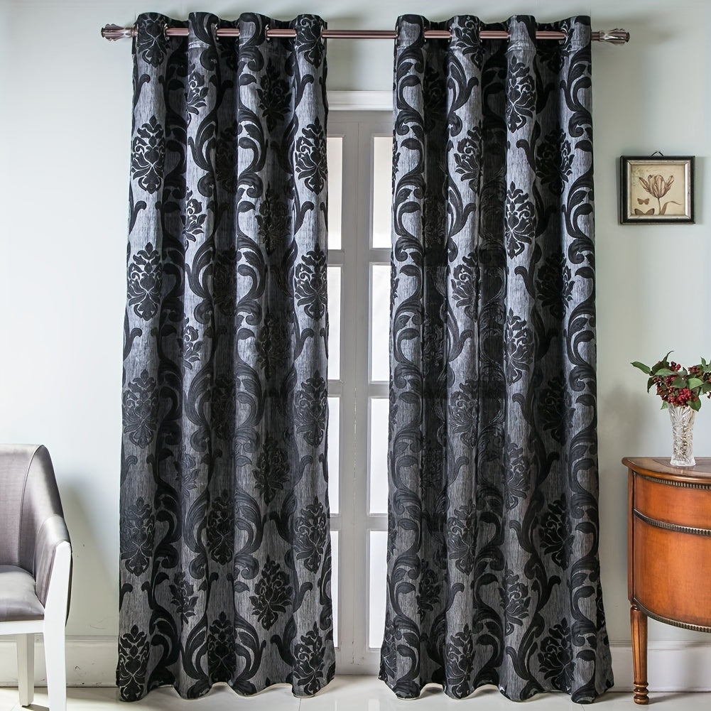 Rideaux occultants jacquard fleuris rétro à œillets (2 panneaux), hauteur 240 à 269 cm