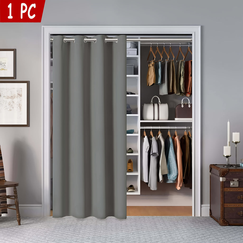 Rideau occultant thermique pour porte et placard en polyester à œillet, gris