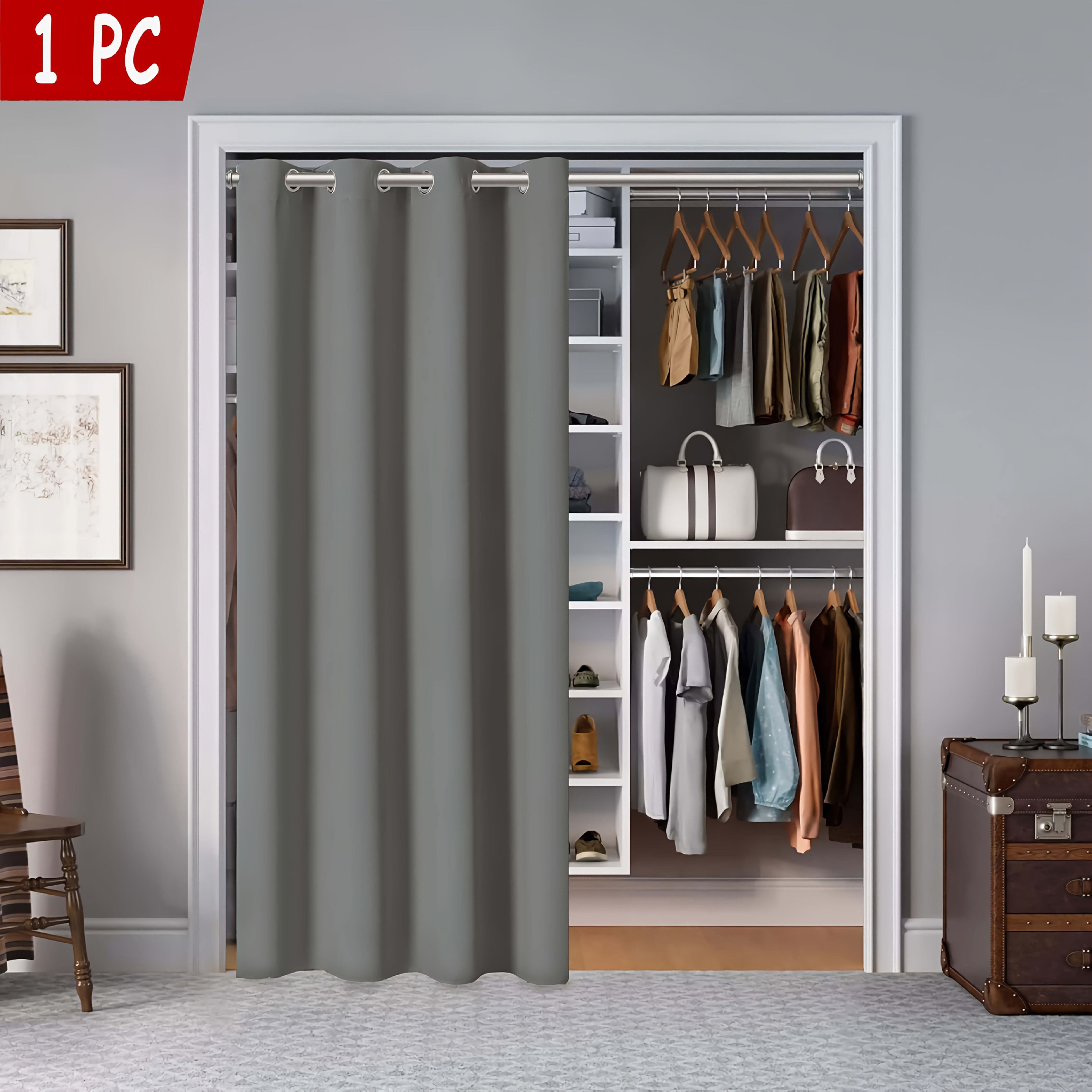Rideau occultant thermique pour porte et placard en polyester à œillets
