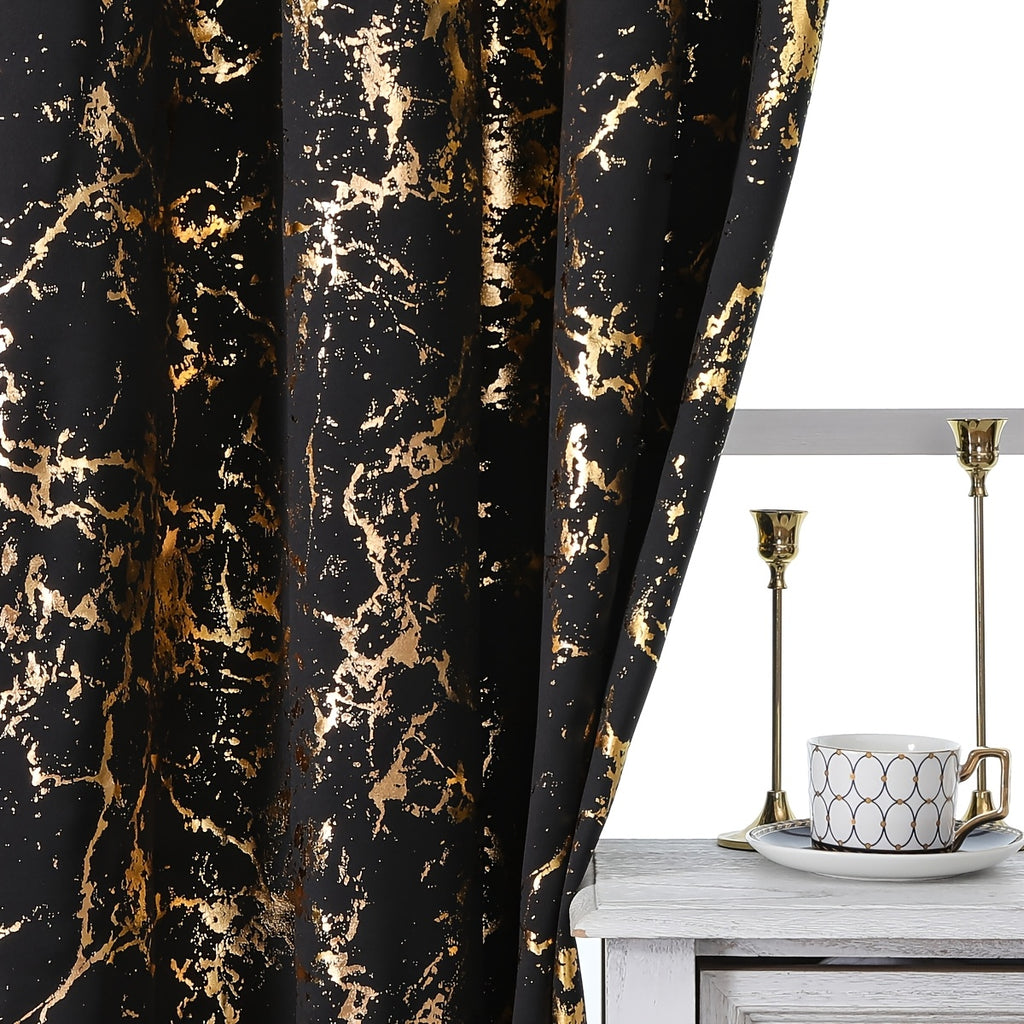 Rideaux occultants thermiques effet marbre doré en polyester (2 pannea, largeur 140 à 199 cm