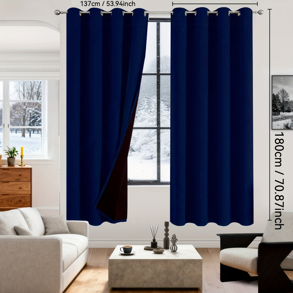 Rideaux occultants 100% blackout en polyester thermique (2 panneaux), bleu