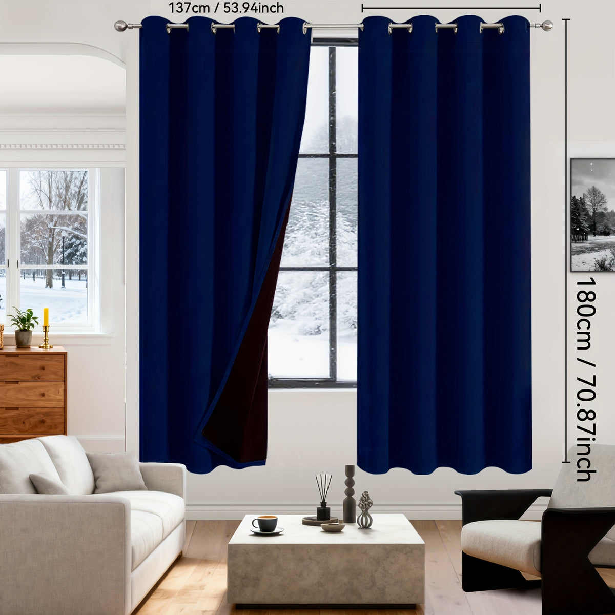 Rideaux occultants 100% blackout en polyester thermique (2 panneaux), bleu