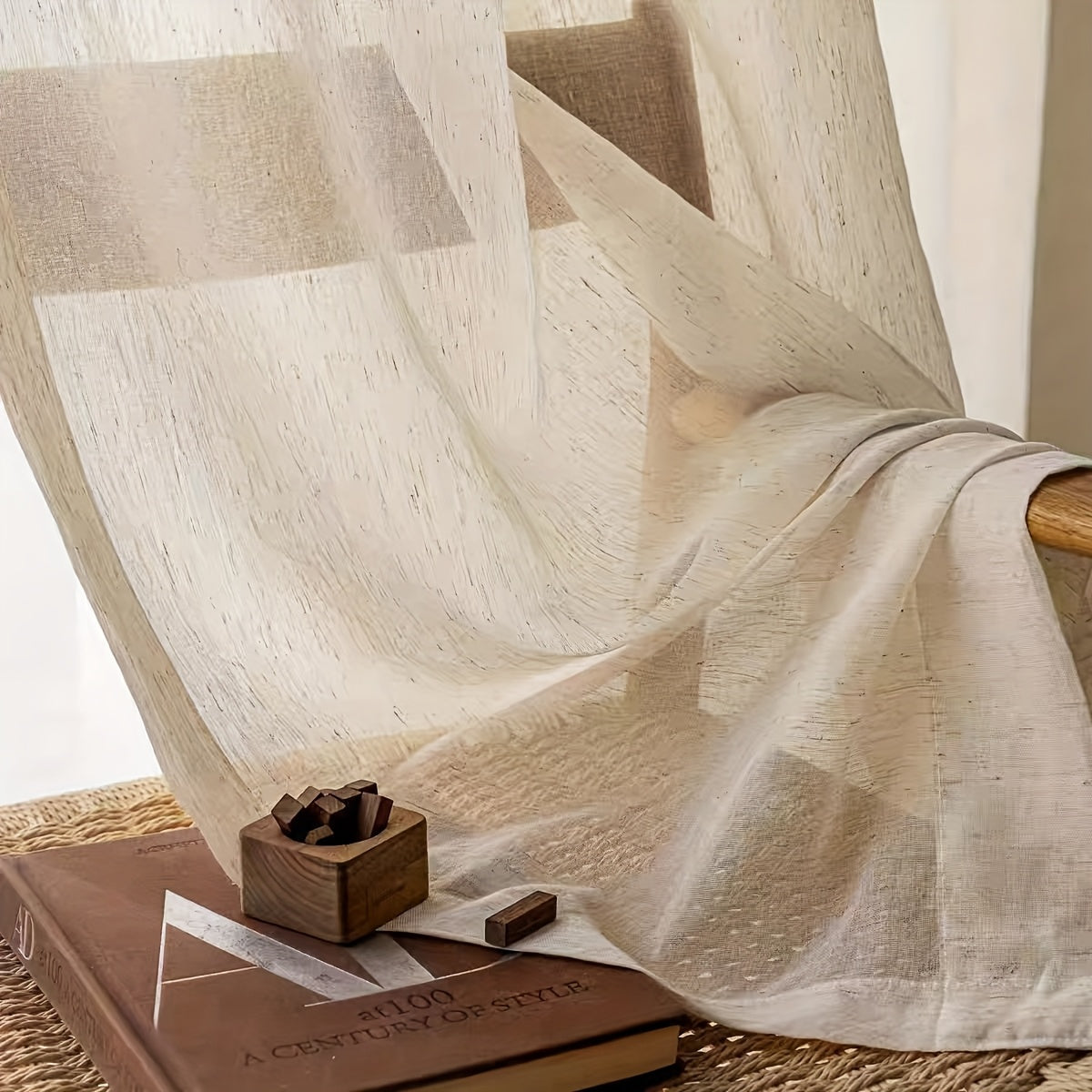 Rideau tamisant transparent effet lin pour salon et chambre (2 panneaux)