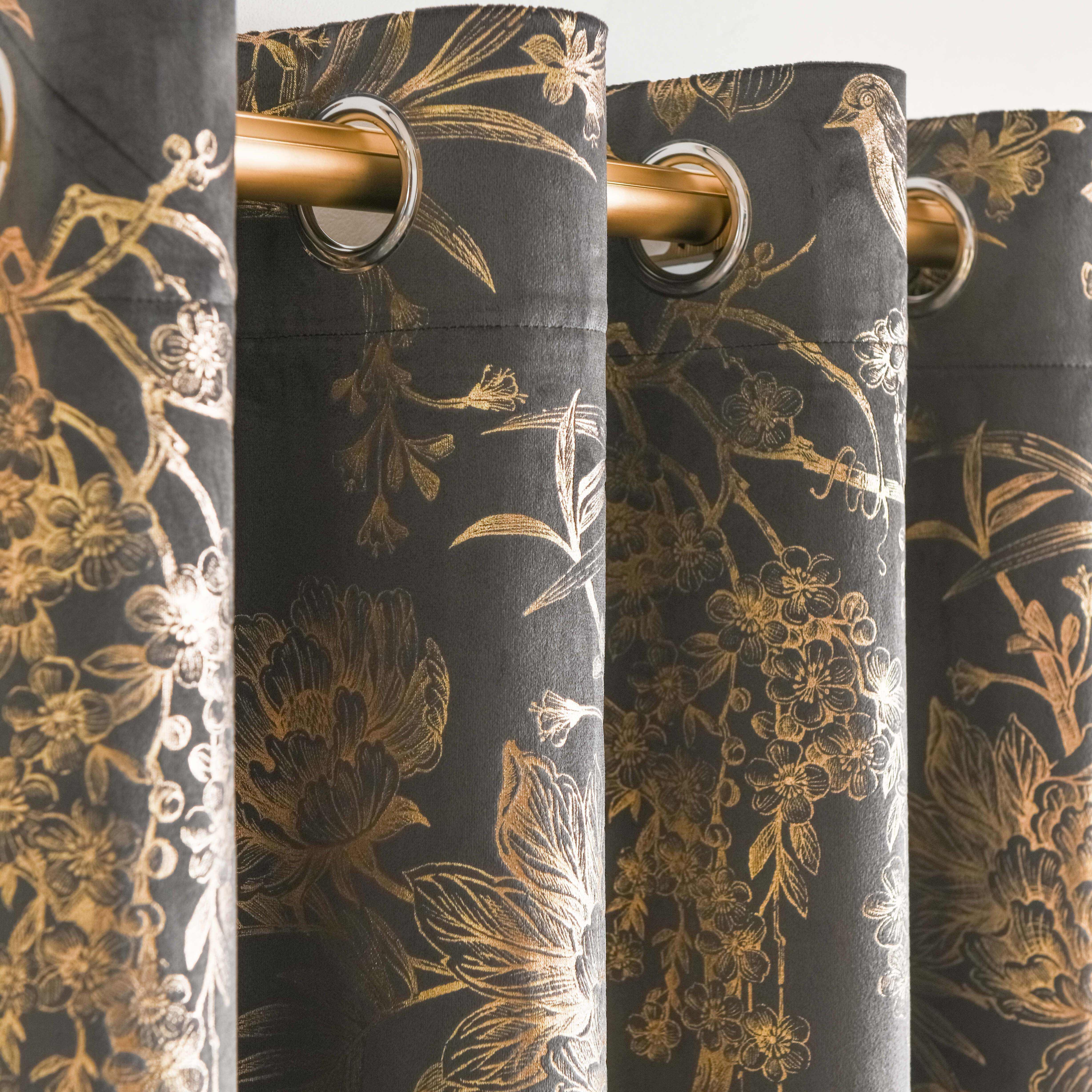 Rideau velours motifs paon doré style glamour isolation thermique