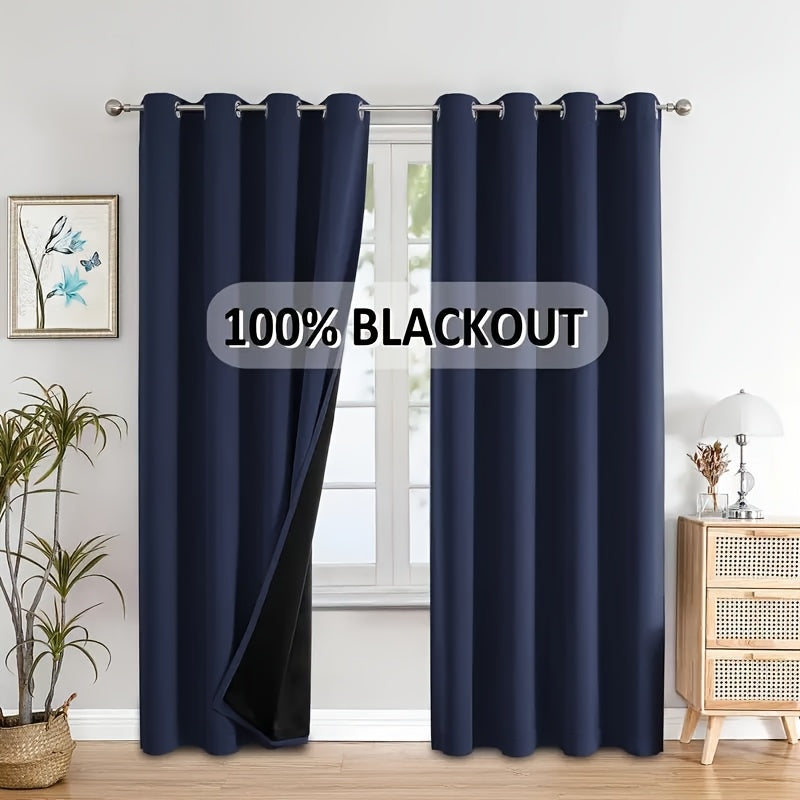 Rideaux occultants 100 % blackout à œillets, bleu