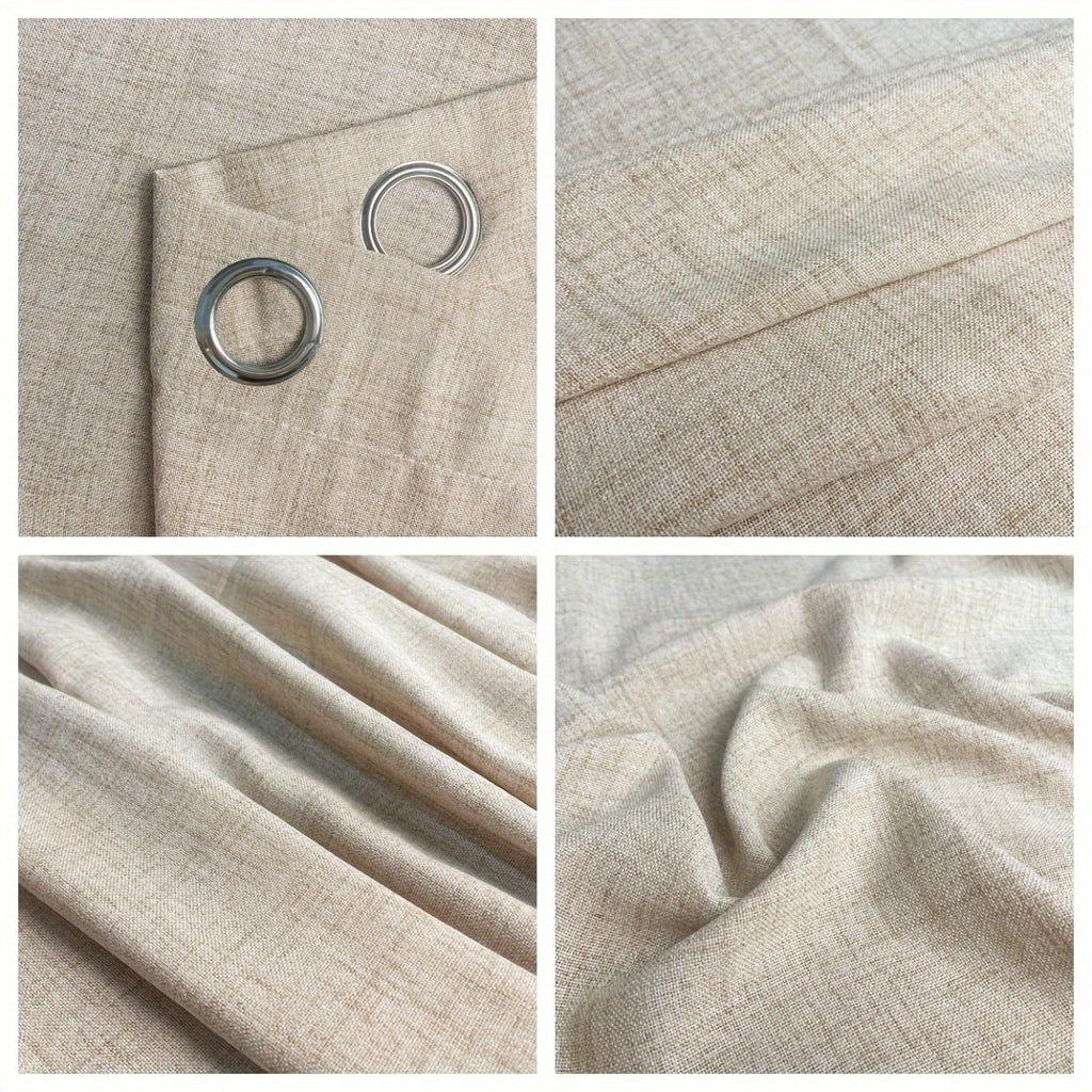 Rideau voilage lin mélangé beige à œillets style farmhouse (1 panneau), hauteur 160 à 199 cm