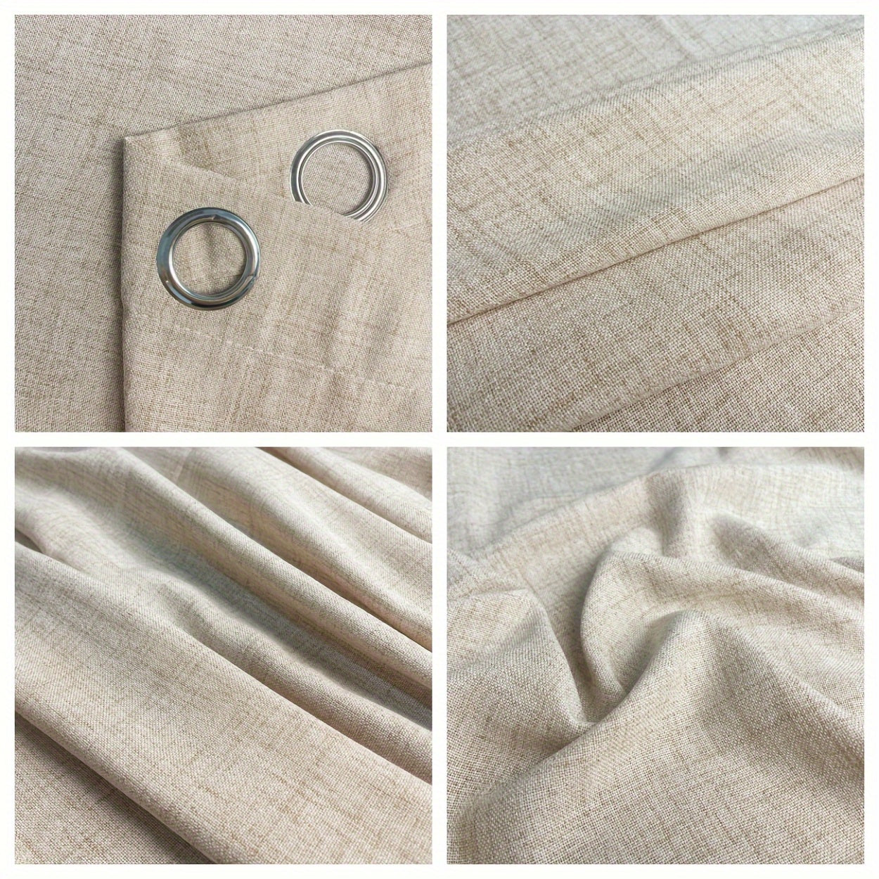 Rideau voilage lin mélangé beige à œillets style farmhouse (1 panneau)