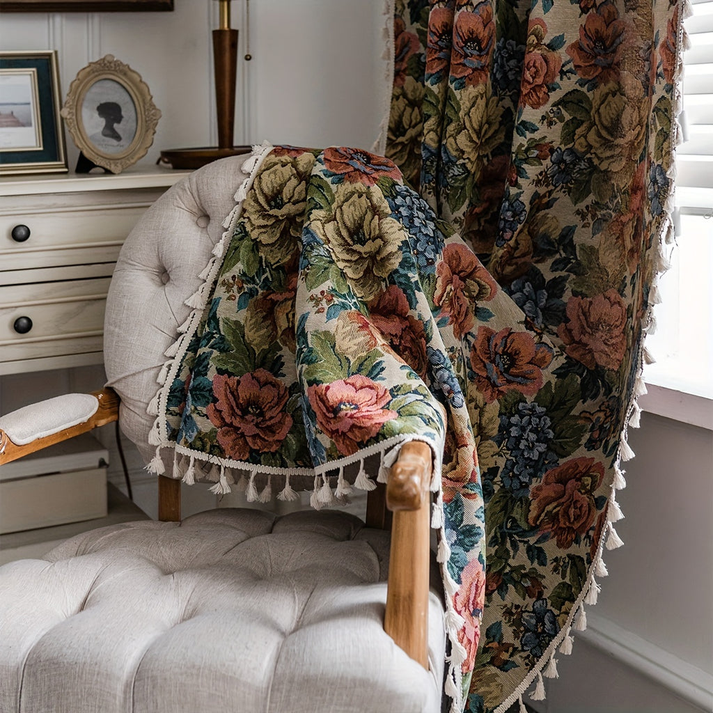 Rideau jacquard fleuri style campagne tamisant, hauteur 160 à 199 cm