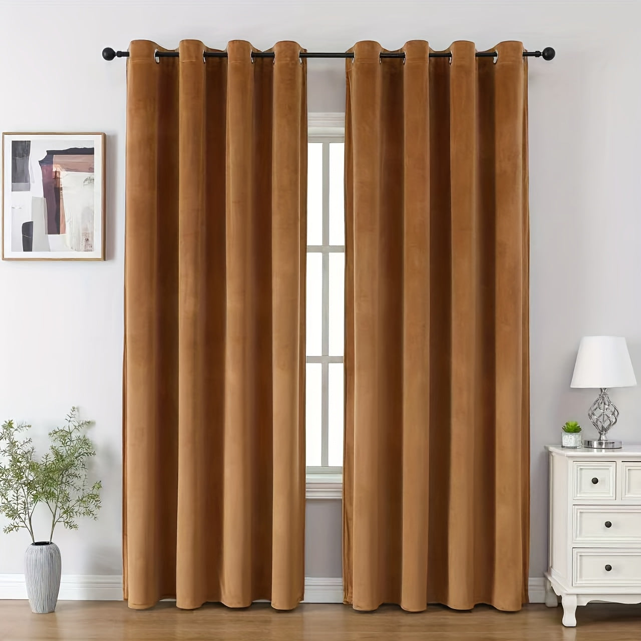 Rideaux occultants velours marron café en polyester (2 panneaux)