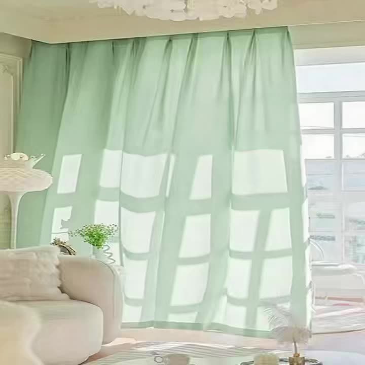 Rideau voilage vert nordique tamisant, hauteur 240 à 269 cm
