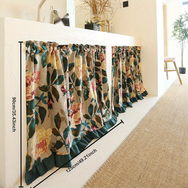 Rideau demi-fenêtre fleuri style campagne en polyester (1 panneau), unique
