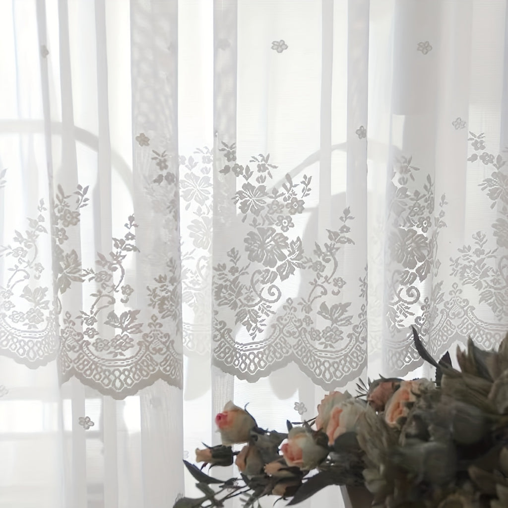 Rideau court en dentelle blanche, largeur 100 à 139 cm