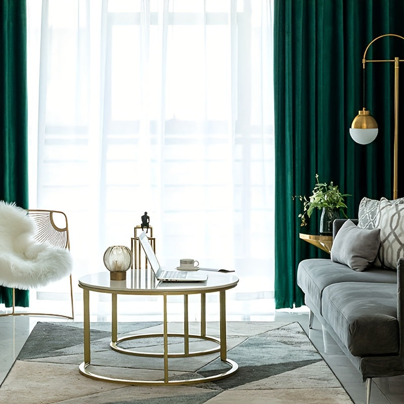 Rideaux en velours vert foncé tamisants en polyester (2 panneaux), largeur 100 à 139 cm
