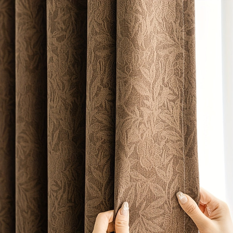 Rideau occultant jacquard chenille marron vintage à œillets