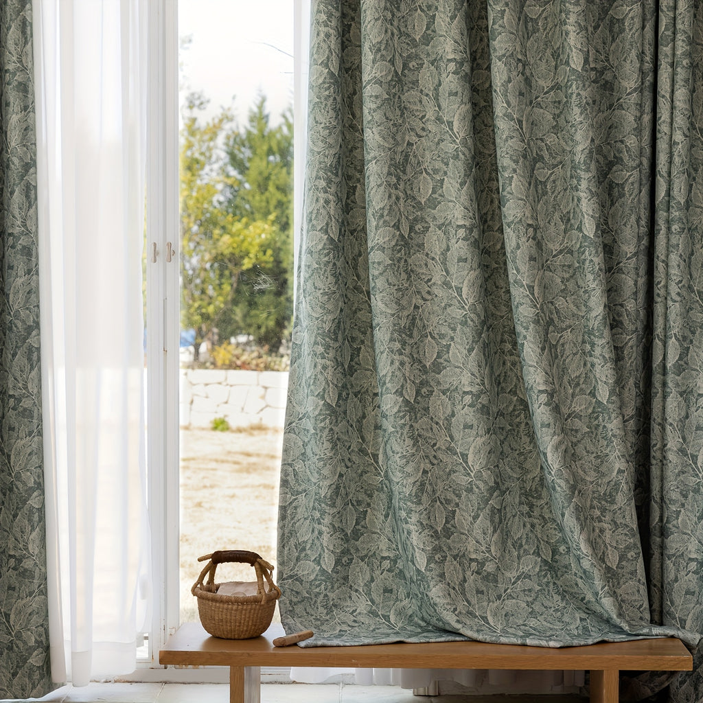 Rideau occultant jacquard feuille en chenille style vintage, largeur 100 à 139 cm