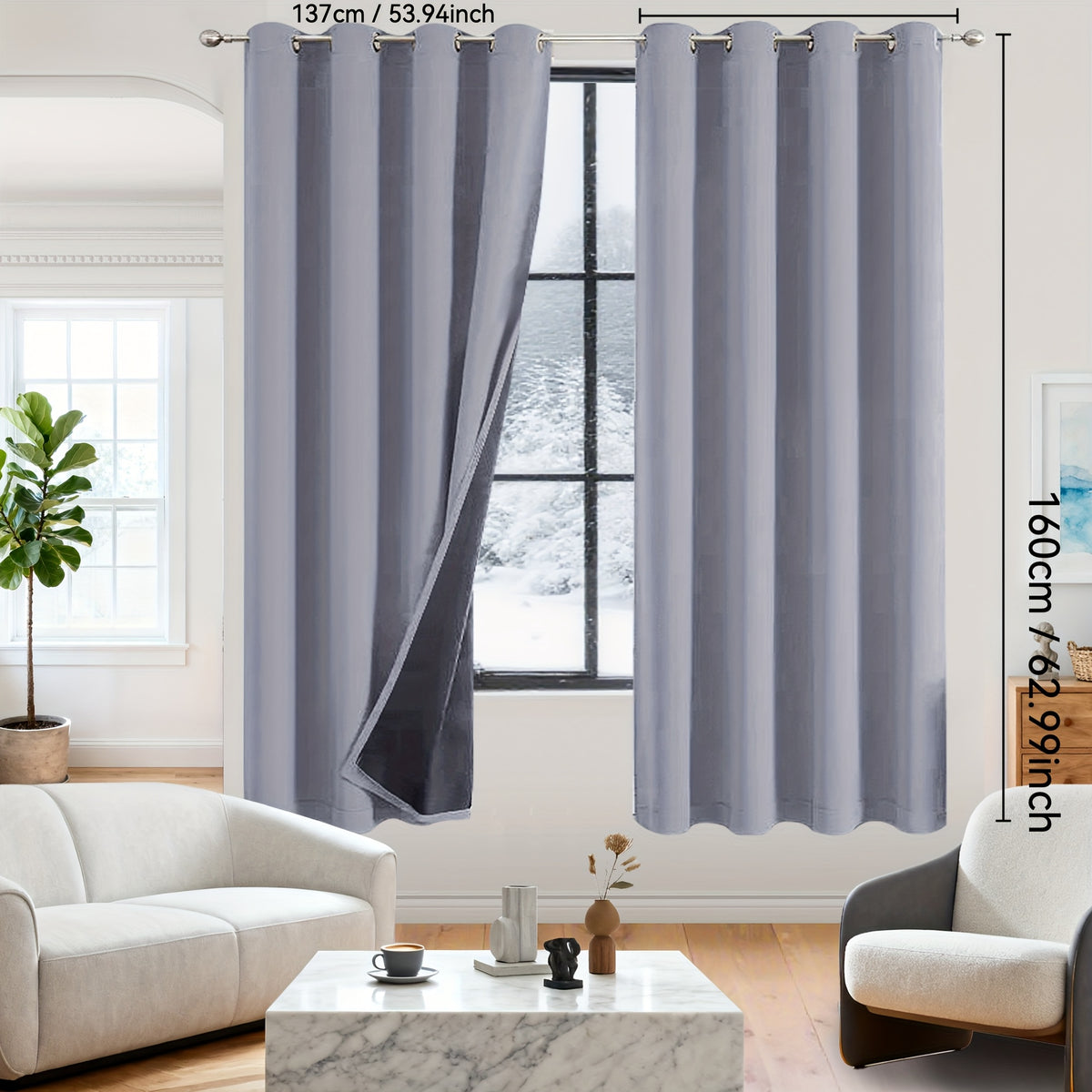 Rideaux occultants 100% blackout en polyester thermique (2 panneaux), gris