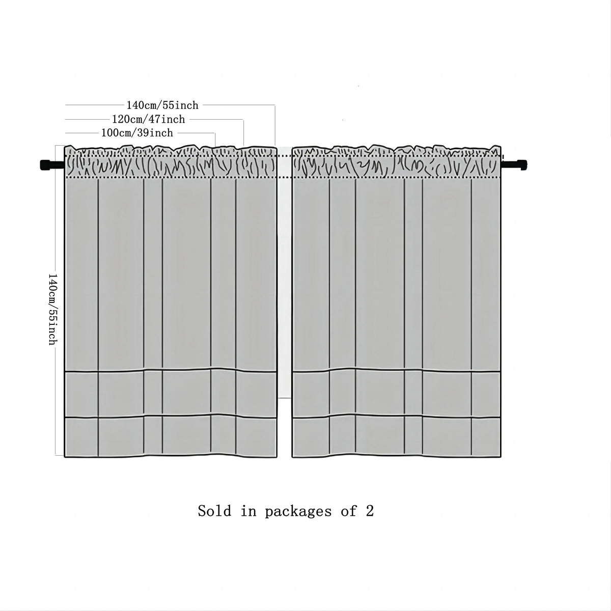 Rideaux courts brodés fraises style bohème, hauteur moins de 160 cm