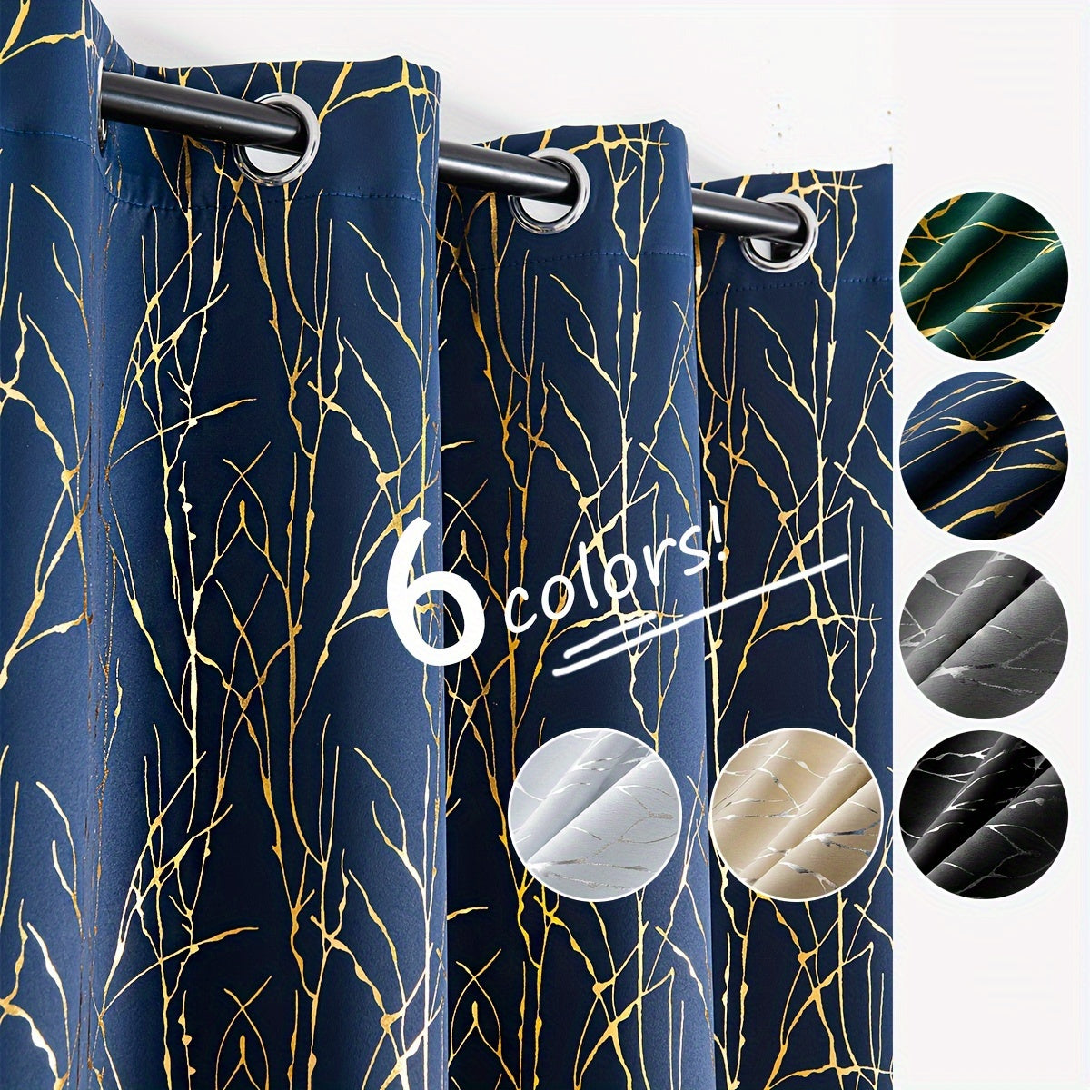 Rideau occultant à motifs branches dorées en polyester pour chambre