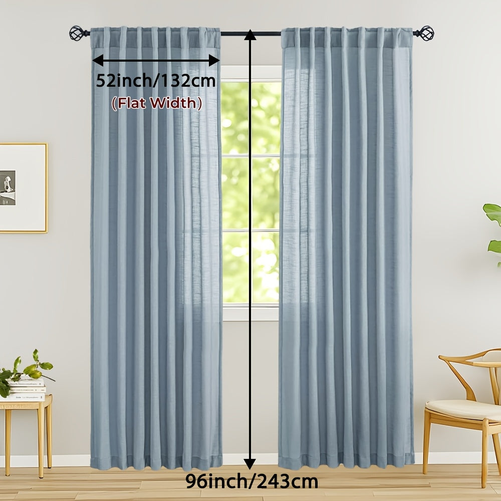 Rideaux voilage lin mélangé semi-transparents style classique (2 Panneaux)