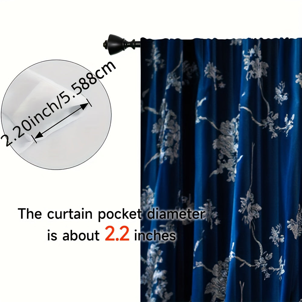 Rideaux tamisants bleu nuit à motifs floraux en polyester (2 panneaux)