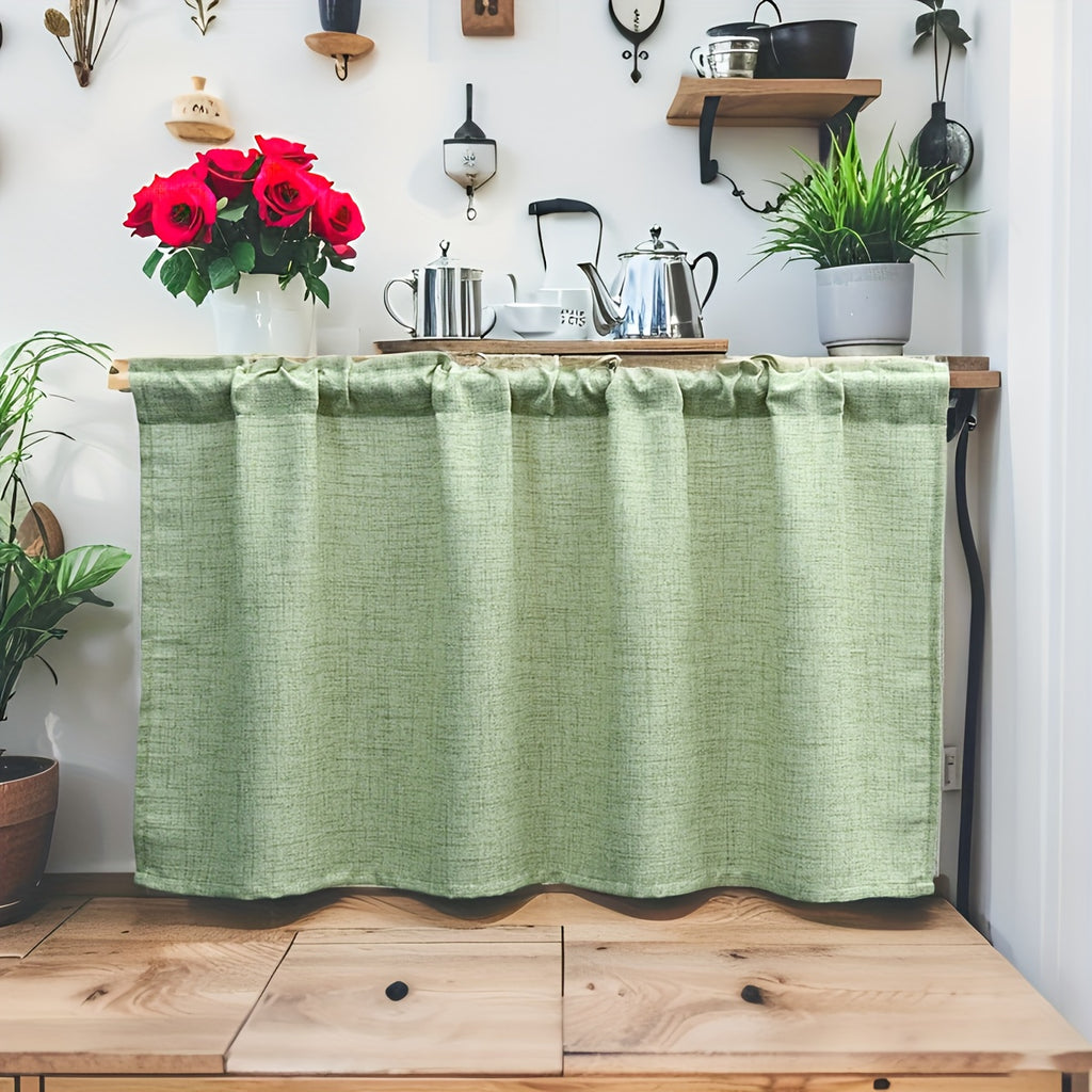 Rideau sous meuble uni style rural en polyester effet lin, vert